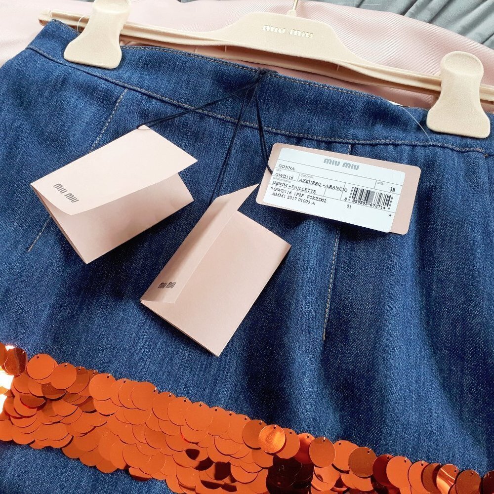 NWT Miu Miu orange silver sequin denim mini skirt - Picture 16 of 16
